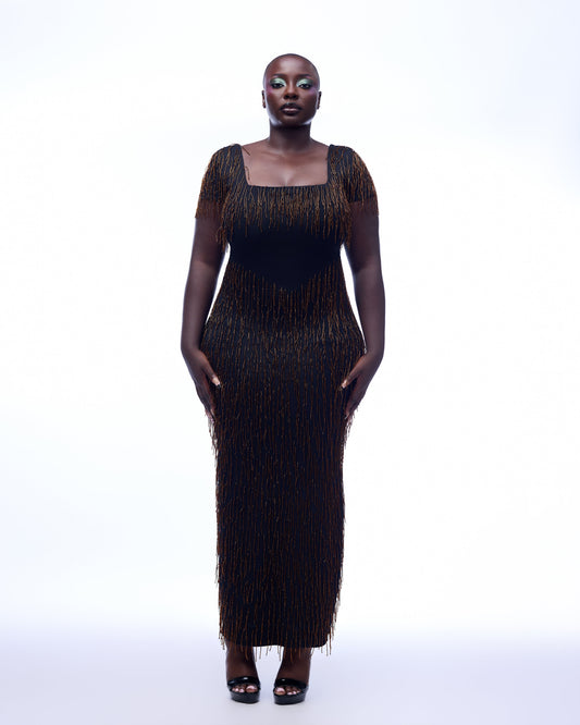 Bianca Dress - Brown Beaded Hertunba